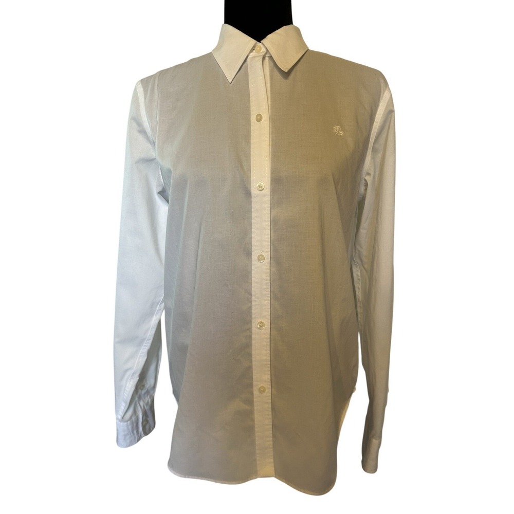 Lauren Ralph Lauren Women's White Button Down Shirt Blouse Size Medium